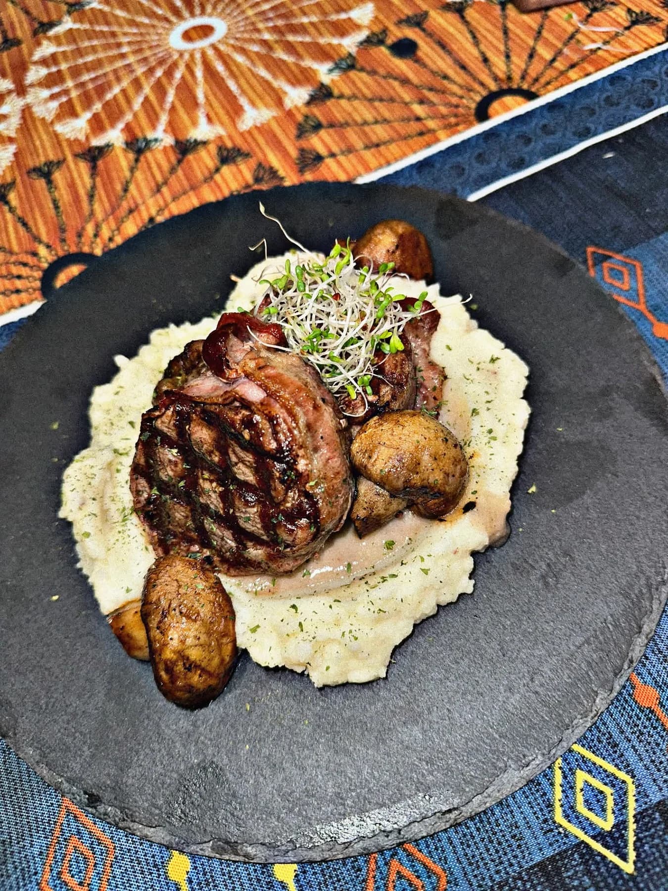 A finished steak plate cooked during Sigi's hotel training in Spain.
