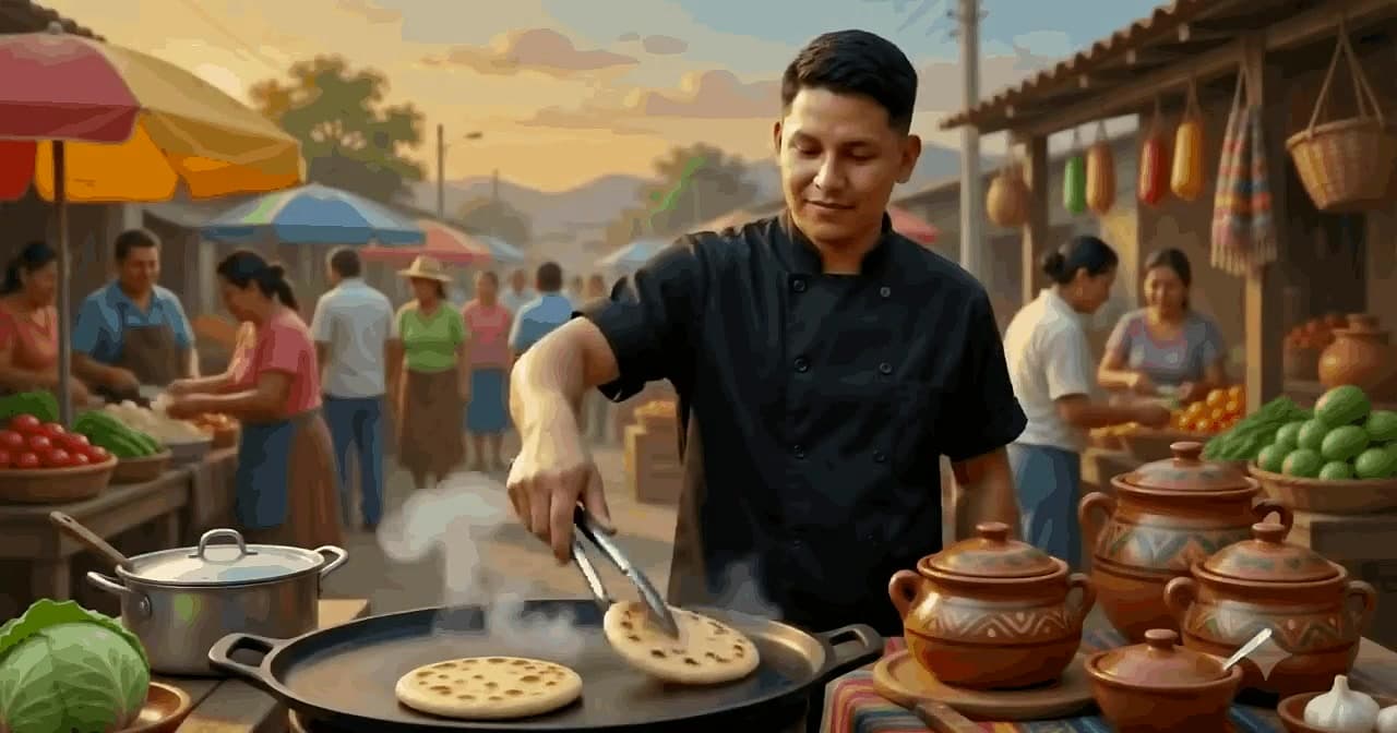 Interpretive oil painting of Chef Sigi working in a market